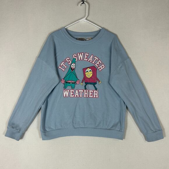 Nickelodeon SpongeBob SquarePants Sweatshirt Womens Large Blue Cotton Graphic - Picture 1 of 10